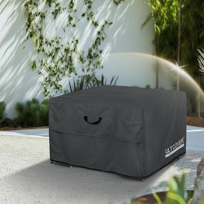 ULTCOVER Patio Fire Pit Table Cover Square 50 inch Outdoor Waterproof Fire Bowl Cover, Black