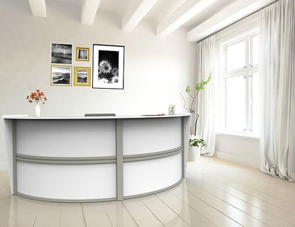 Linea Italia Curved Modern Office Desk Easy to Assembly 2 Panel Reception Counter for Lobby, Salon, 124" x 49", White