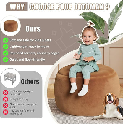Gericco Round Pouf Ottoman Foot Rest, 29 X 18Inch Floor Poufs Footstool, A Round Modern Foam Filled Foot Stool for Living Room, Home, Nursery, Dorm (Orange, 29Inch)