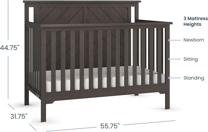 Child Craft Hampton Flat Top 4-in-1 Convertible Crib, Baby Crib Converts to Day Bed, Toddler Bed and Full Size Bed, 3 Adjustable Mattress Positions, Non-Toxic, Baby Safe Finish (Dapper Gray)