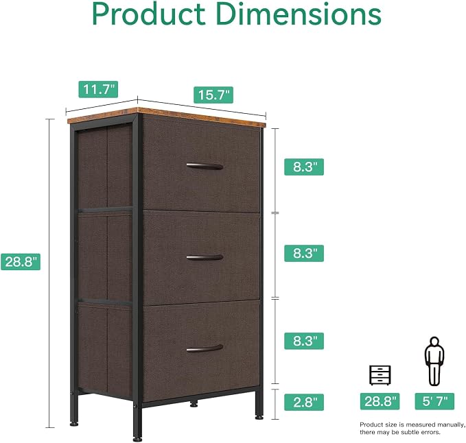AODK Dresser for Bedroom Nightstand Small Dressers Chest of Drawers End Table for Living Room, Closet Dresser with 3 Storage Drawers Organizer Clothes, Brown