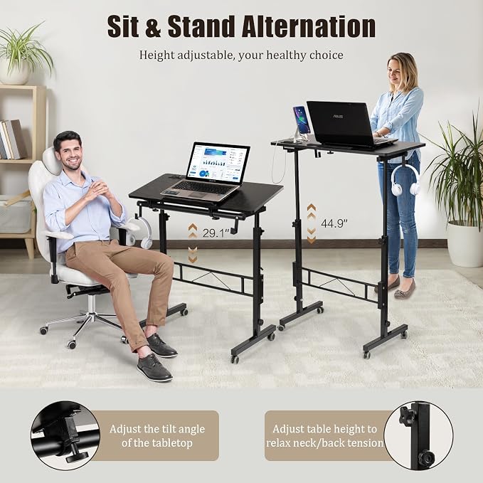 SIDUCAL Standing Desk Height Adjustable with Tiltable Tabletop, Black