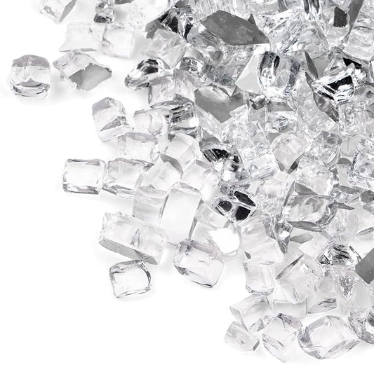 GASPRO 20 lbs Clear Fire Glass for Fire Pit Table, Reflective Gas Fireplace Glass Rocks, Gorgeous, 1/2 Inch