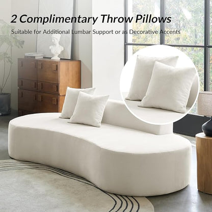 94.5" Boneless Sofa with 2 Pillows, 3 Seater Compressed Foam Sofa with Half Moon Design & Deep Seat, No Assembly Required, Modern Cloud Couch for Living Room, Ivory