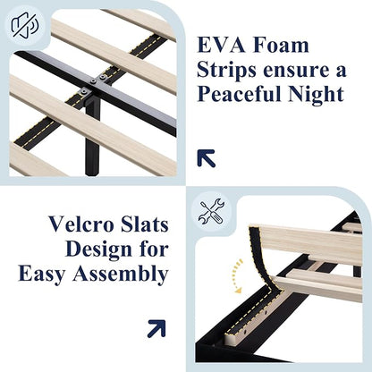 Allewie Queen Size Platform Bed Frame with Charging Station & Storage Headboard, Upholstered Velvet Wingback Design & USB Port, Strong Wooden Slats Support, No Box Spring Needed, Easy Assembly, Black