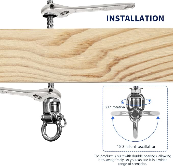 4-Pack Heavy Duty Swing Hangers with Bearings- 304 Stainless Steel Swing Set Brackets, 1500LB Capacity for Porch Swings, Hanging Chairs, Punching Bags, Gym Equipment