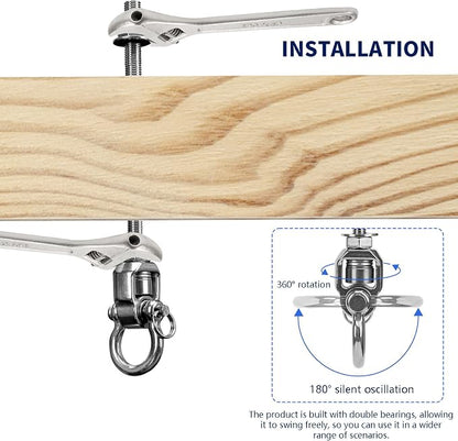4-Pack Heavy Duty Swing Hangers with Bearings- 304 Stainless Steel Swing Set Brackets, 1500LB Capacity for Porch Swings, Hanging Chairs, Punching Bags, Gym Equipment