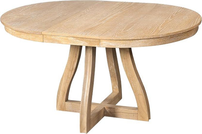 LUMISOL 42"-58" Extendable Round Dining Table for 4-6, Farmhouse Kitchen Table with 16” Middle Leaf and Curved Table Legs for Kitchen, Dining Room, Apartment, Natural Wood Wash