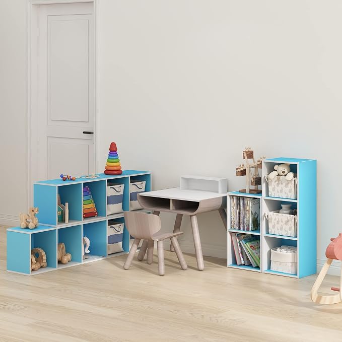 Furinno PASIR Book Shelf, 5-Tier Modern Bookshelf, Open Shelves Bookcase 9 x 12 x 52, Easy Assembly, for Living Room, Bedroom, Home Office, Light Blue/White