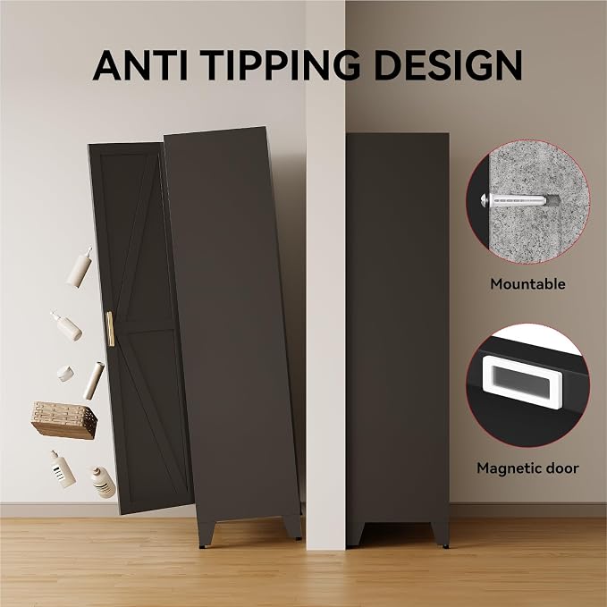 71" Tall Metal Armoire Wardrobe Closet,17.7" Deep By 31.5" Wide Portable Closet for Hanging Clothes,Wardrobe Cabinet with Adjustable Shelves for Bedroom Office Laundry Room,Black 1 Pack