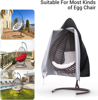 Patio Egg Chair Cover with Zipper and Air Vent, Mrrihand 420D Heavy Duty Outdoor Chair Cover Waterproof, Hanging Swing Chair Cover, 74.8”H x 45.3”W, Black, 1 Pack