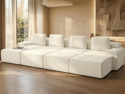 159" Oversized Boneless Couch, Comfort Cloud Sectional Couches for Living Room, Modular Sofa High Back & Extra Deep Seat, No Assembly, Soft Chenille Fabric (Warm White, 159 inch-（4+4）)