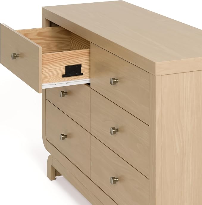 Storkcraft Santorini 6 Drawer Double Dresser (Driftwood) - GREENGUARD Gold Certified, Interlocking Drawer System, Dresser Drawer Organizer for Kids Bedroom