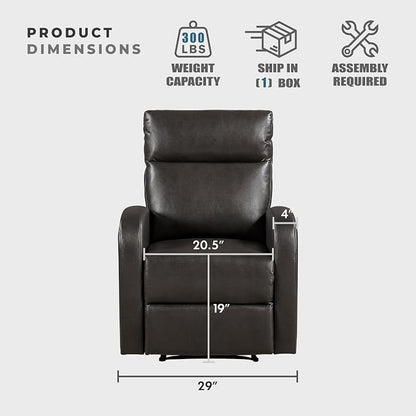 Lexicon Manual Recliner Chair, Faux Leather Reclining Chair, Wall Hugger, Track Arms, Magazine Pockets, Manual Recliner for Living Room/Office/Apartment, Easy Assembly, Espresso