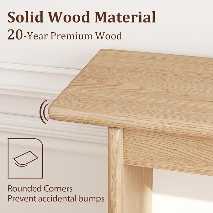 AQIMUELE Natural Console Table Thin Rubberwood Minimalist Mid-Century Style | Stable and Sturdy 11.8" D x 39.4" W x 31.5" H for Entryway/Sofa Back