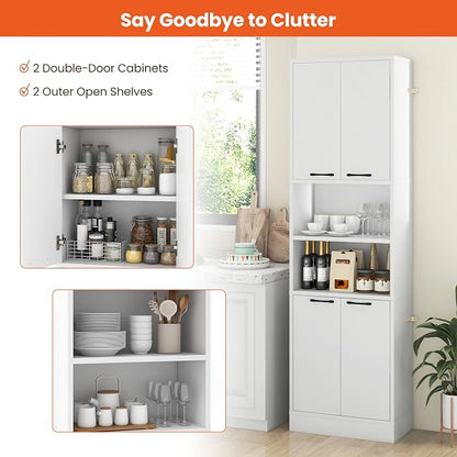 Giantex Kitchen Pantry Cabinet, 75” Tall Freestanding Cupboard with Doors & Shelves, Safety Hinges & Anti-Tipping Devices, Storage Sideboard for Dining Room, Living Room (White)