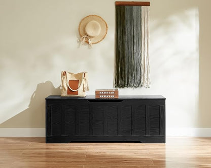 VANKILEY 51.2" Storage Chest Extra Large,Storage Bench with 2 Safety Hinges,Shoe Bench,51.2 * 15.7 * 19.1 inches,Wooden Trunk for Bedroom,livingroom,entryway,Supports 220 lb,Easy Assembly(Black).