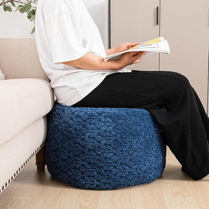 Round Pouf Ottoman 20 x 20 x 14 Inches Boho Poof Home Decor Floor Pouffe Ottoman Foot Rest for Couch Sofa Bean Bag Chairs Living Room Bedroom (Royal Blue)