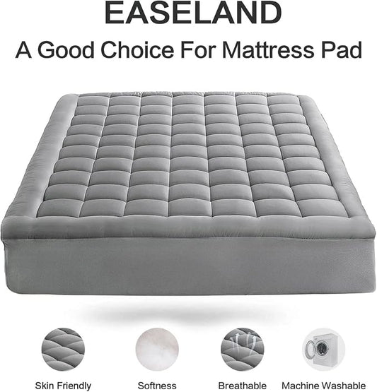 EASELAND Twin XL Mattress Pad Pillow Top Mattress Cover Quilted Fitted Mattress Protector Extra Long 8-21" Deep Pocket Cooling Mattress Topper (39x80 Inches, Light Grey)