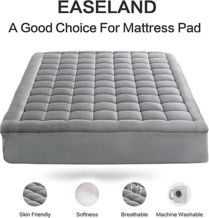 EASELAND Full Size Mattress Pad Pillow Top Mattress Cover Quilted Fitted Mattress Protector 8-21" Deep Pocket Cooling Mattress Topper (54x75 Inches, Light Grey)