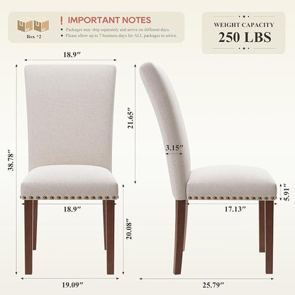 COLAMY Upholstered Dining Chairs Set of 4, Beige | Linen Beige Kitchen Room Chairs with High Back, Dining Room Chairs for Round Kitchen Table or Small Dining Room