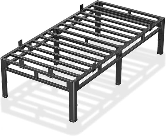 ROIL 16 Inch Twin Size Bed Frame, Double Layer Metal Bed Frame with Round Corner Legs, 4000LBS Bed Frame & Box Spring 2 in 1 Platform with Headboard Holes Mattress Baffles, Noise-Free Easy Assembly