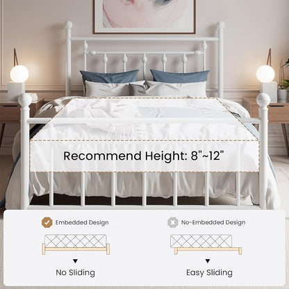 SHA CERLIN 14" Full Size Metal Platform Bed Frame/Victorian Headboard and Footboard/Steel Slats Mattress Foundation for Storage/No Box Spring Needed/Noise Free/White