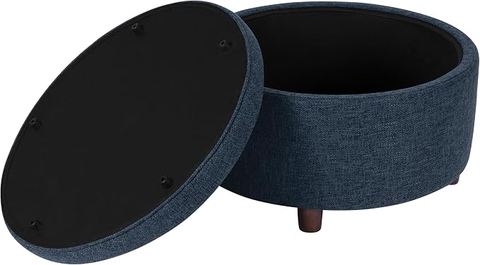 HomePop 28" Round Storage Ottoman - Textured Navy
