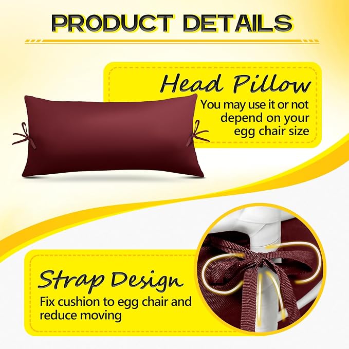 MAGIC ELEPHANT Egg Chair Cushion, Memory Foam Hanging Egg Chair Cushion Replacement, Indoor Outdoor Hammock Basket Swing Cushion with Headrest (Red)