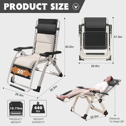 ABORON 2 Pack Zero Gravity Chair, Outdoor Lounge Chairs Sun Loungers with Removable Cushion,Headrest,Cup Holder,Reclining Patio Lounger Chair for Indoor and Outdoor