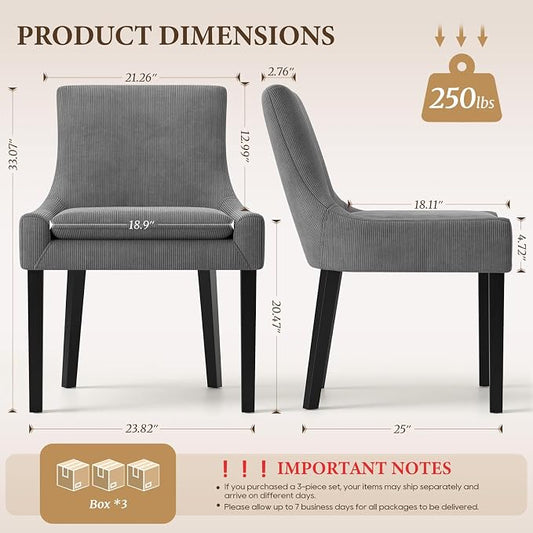 Modern Dining Room Chairs Set of 6 with Mid Back and Wood Legs, Upholstered Kitchen Chairs for Dining Room/Living Room, Dark Grey