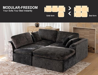 115" Modular Sectional Sofa – Modern Cloud Couch with Deep Chenille Seats, L-Shaped Boneless Sofa, Pet-Friendly, No Assembly, Gray (3 Seater + 1 Ottoman)