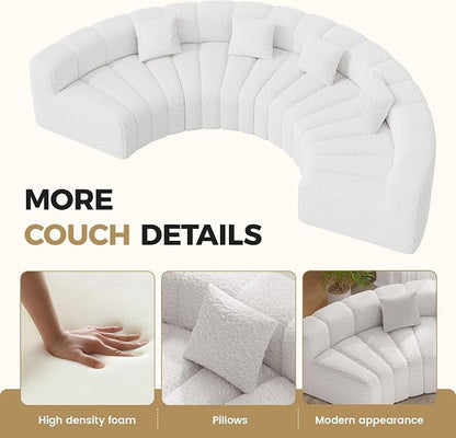 Nebuaegis 2PCS 1/8 Round Curved Sofa, 2 Seater Modular Velvet Couch, Modern Boneless Sectional Couches for Living Room, No Assembly Required, White