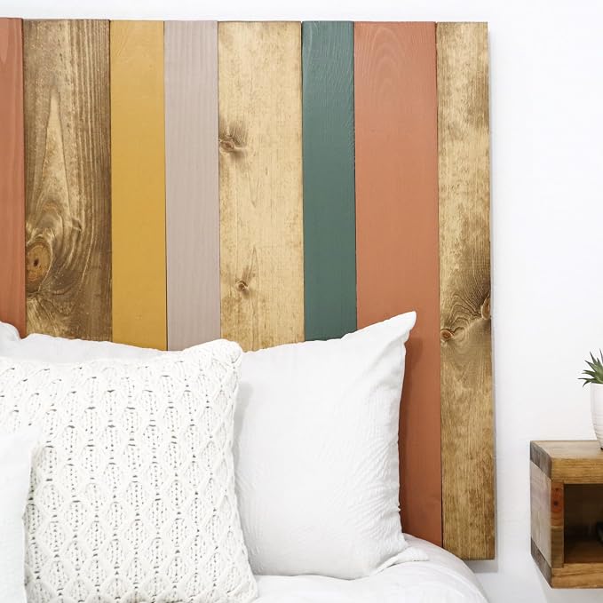 Barn Walls Earth Tone Mix Signature Design, Multicolored Solid Wood Headboard, Floating Panels, Wall Mount, Adjustable Height Easy Assembly, King Size