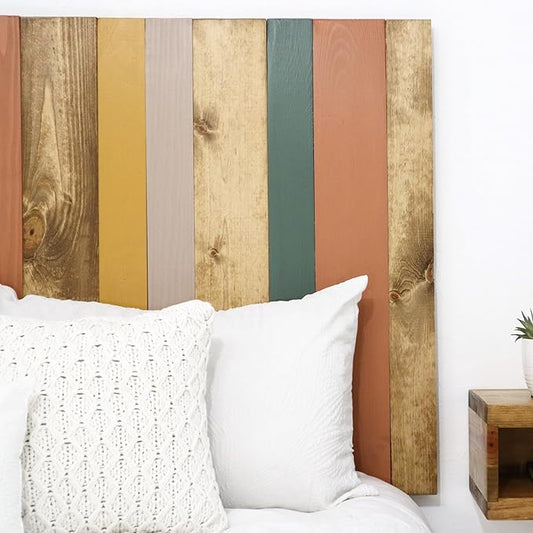 Barn Walls Earth Tone Mix Signature Design, Multicolored Solid Wood Headboard, Floating Panels, Wall Mount, Adjustable Height Easy Assembly Queen Size