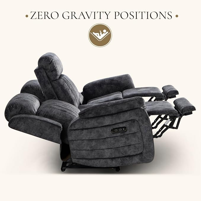 Power Reclining Sofa with Zero Gravity, Adjustable Headrest, Electric Reclining Couch with Wireless Charge, Outlets, Power Loveseat Recliner Sofa for Living Room (Grey, 3 Seater Sofa)