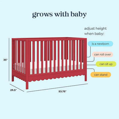 Davinci Sammy Scallop 4-in-1 Convertible Baby Crib, Strawberry Red | GREENGUARD Gold Certified, Converts to Toddler Bed & Daybed & Full-Size Bed, 4 Adjustable Mattress Heights - Easy to Assemble
