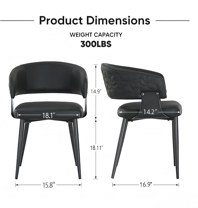 Atoll Modern Accent Dining Chairs Set of 4 with Upholstered PU Leather Seat & Curved Back, Metal Legs, Mid-Century Kitchen Chair for Dining Room, Living Room or Office (4, Black)