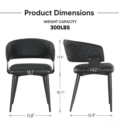 Atoll Modern Accent Dining Chairs Set of 2 with Upholstered PU Leather Seat & Curved Back, Metal Legs, Mid-Century Kitchen Chair for Dining Room, Living Room or Office (2, Black)