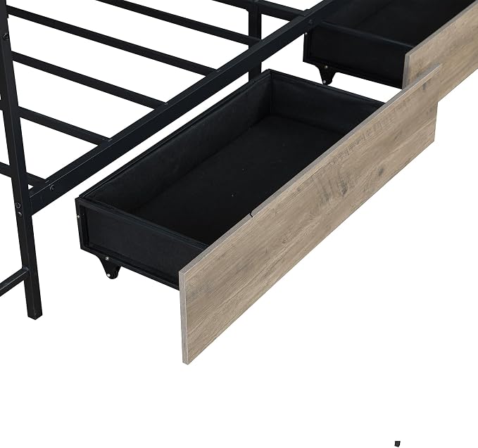 Bellemave Twin Size Corner Bed Frame with Storage Drawers, Bookcase and Side Desk, Twin Corner Bed with Light and Charging Station, Daybed for Bedroom, Living Room, Guest Room Gray