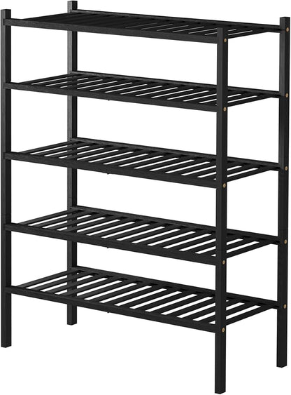 ROMGUAR CRAFT 5 Tier Bamboo Shoe Rack for Closet Free Standing Wood Shoe Shelf for Entryway Small Space Stackable 27"x11"x33" (Black)