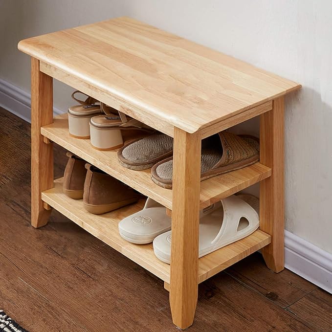 XKZG Shoe Rack Bench Wooden Shoe Storage Bench Simple Style Wood Entryway Bench (Natural,23.6")