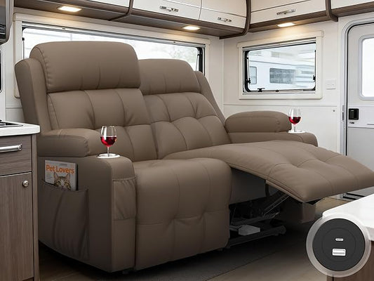 Reclining Loveseat with Pebble Texture Fabric, Loveseat Recliner with USB/Type C Ports, Storage & Cup Holders, RV Wall Hugger Recliner Sofa for Living Room & Home Theater & RV