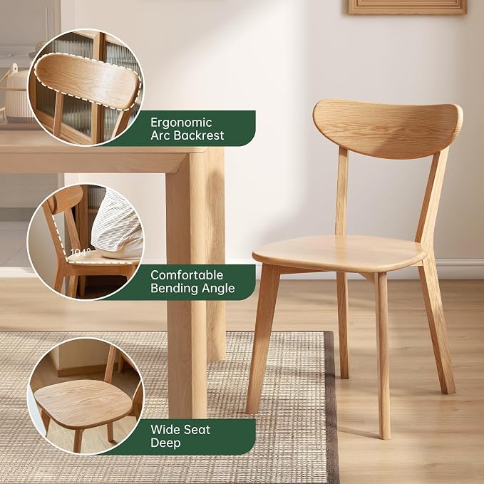 47’’-63’’ 100% Oak Extendable Dining Table and Chairs Set for 2, Solid Wood Folding Kitchen Table, Mid Century Modern Dinner Table for Kitchen, Apartment, Living Room (47''-63''+2 Chairs)