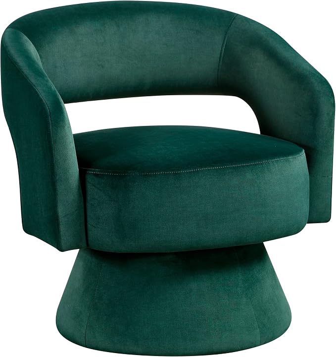 Lexicon 360 Degree Swivel Accent Chair, Modern Comfy Velvet Round Barrel Chair, Open Back, Plush Foam Cushions, Metal Swivel Base for Living Room/Bedroom/Office/Small Spaces, Green