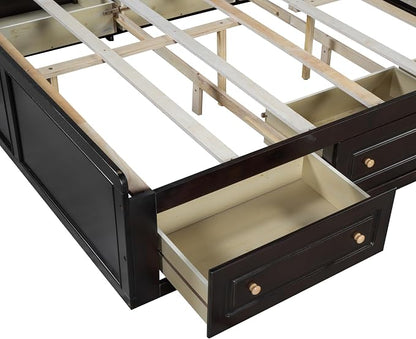 Merax Wood Queen Size Platform Bed Frame with 6 Drawers, Storage Bed Frame Without Headboard for Kids Teens and Adults, Espresso
