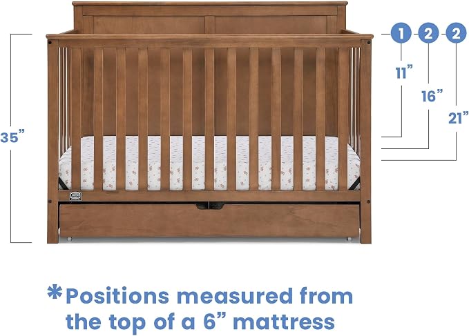 Simmons Kids Logan 6-in-1 Convertible Crib with Underdrawer - Greenguard Gold Certified, Chestnut