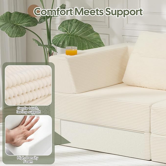 COMAX Futon Sofa Bed, Convertible Sofa Bed, Folding Boneless Couches | Boneless Couch for living room, Fold Out Small Foldable Loveseat Floor Sleeper Mattress Lounge Space‑Saving, 3 Seater 106"