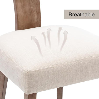 RIVOVA Rattan Dining Chairs Set of 2, Modern Dining Chairs, Kitchen Dining Room Chair, Curved Cane Back Upholstered Linen Fabric Dining Chair with Wood Frame, Beige