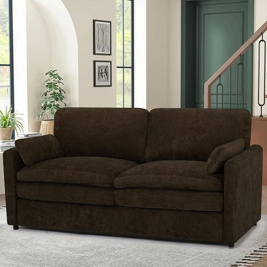 69” Chenille Loveseat Sofa w/Arm Pillows, Upholstered 2-Seater Sofa w/Comfortable Back Cushions, Modern 2 Seats Couch w/High-Density Foam for Living Room, Apartment, Office, Brown